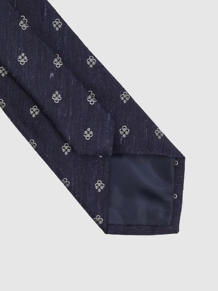 Men Reiss Ties and Pocket Squares Francesco Silk Blend Textured Floral Print Tie Navy