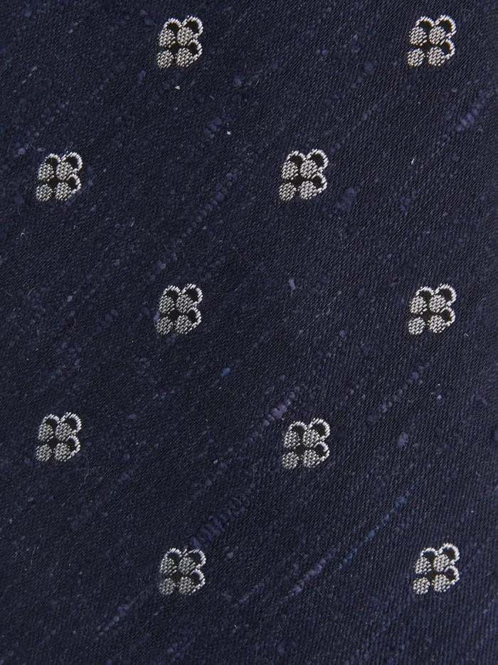Men Reiss Ties and Pocket Squares Francesco Silk Blend Textured Floral Print Tie Navy