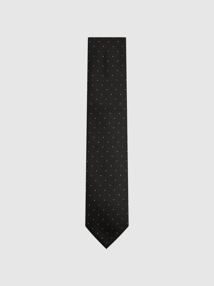 Men Reiss Ties and Pocket Squares Liam Silk Polka Dot Tie Black