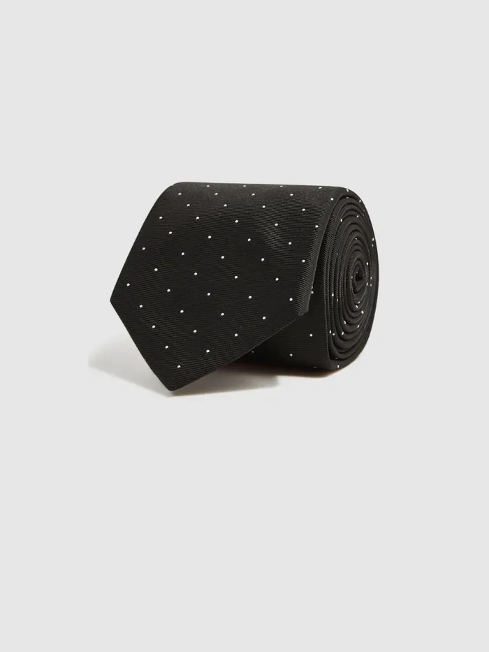 Men Reiss Ties and Pocket Squares Liam Silk Polka Dot Tie Black