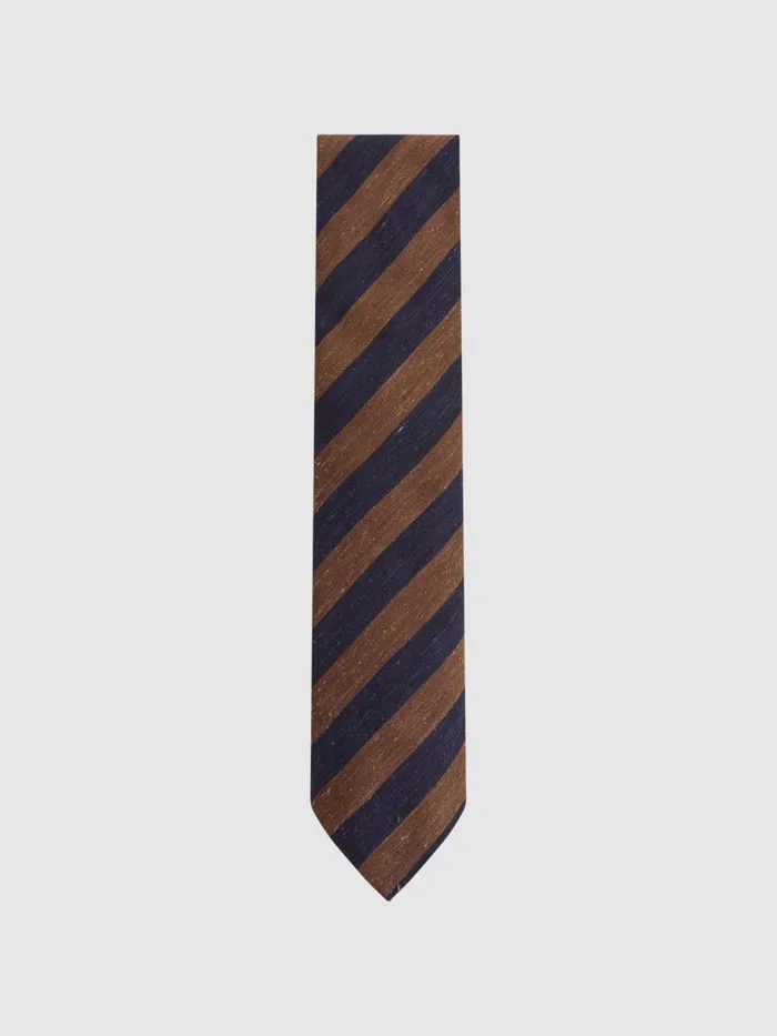 Men Reiss Ties and Pocket Squares Sienna Textured Silk Blend Striped Tie Tobacconavy