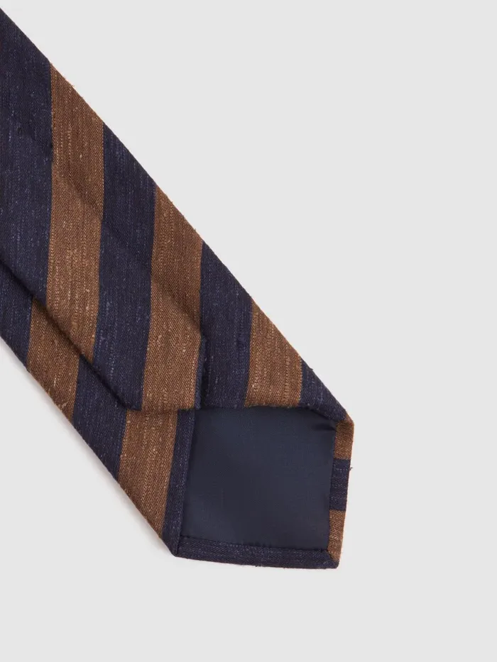 Men Reiss Ties and Pocket Squares Sienna Textured Silk Blend Striped Tie Tobacconavy