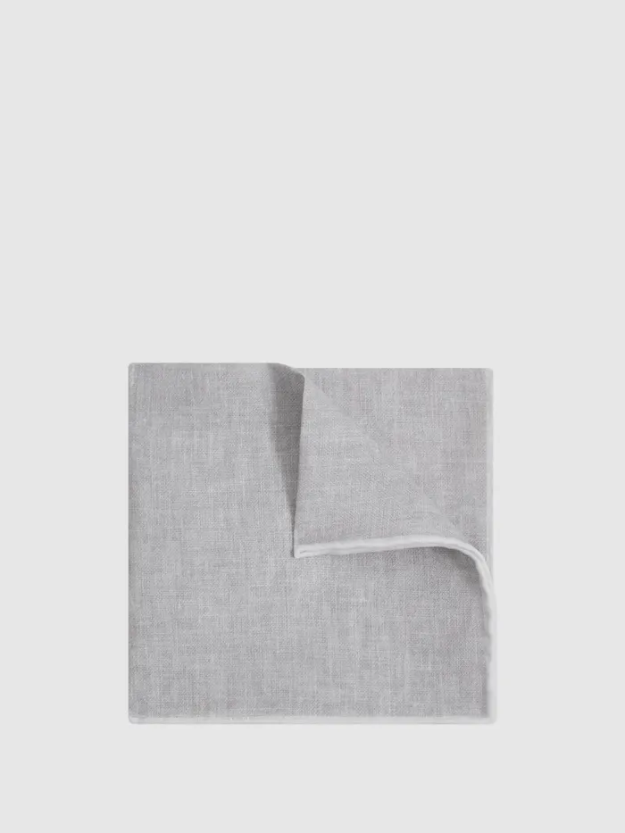 Men Reiss Ties and Pocket Squares Siracusa Linen Contrast Trim Pocket Square Soft Ice