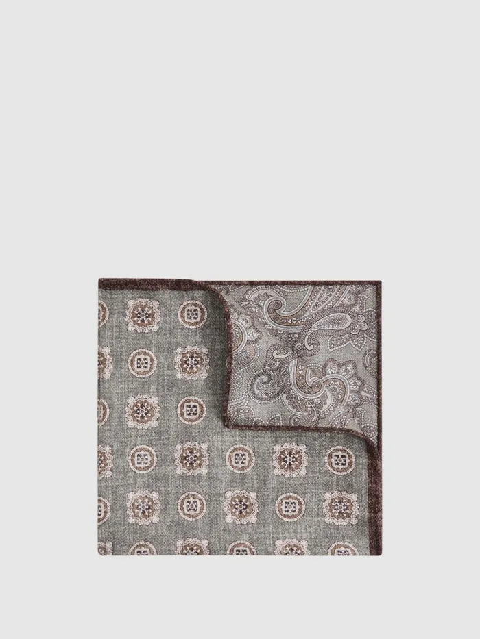 Men Reiss Ties and Pocket Squares Tindari Silk Reversible Pocket Square Sage Melange
