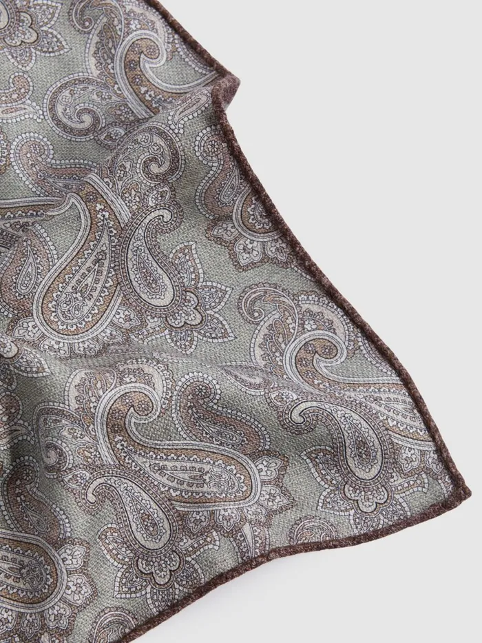 Men Reiss Ties and Pocket Squares Tindari Silk Reversible Pocket Square Sage Melange