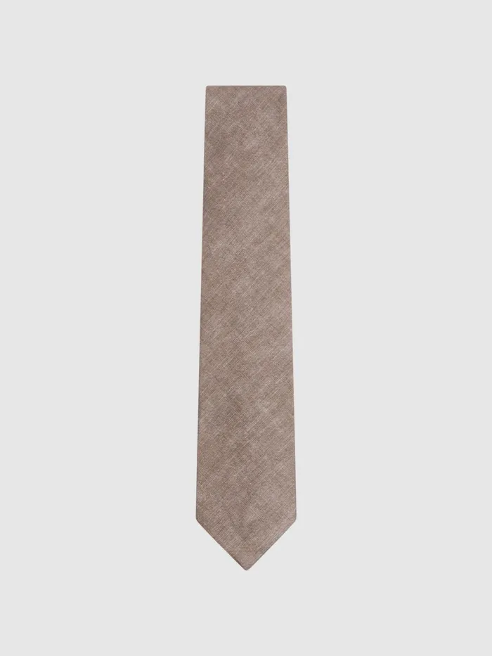Men Reiss Ties and Pocket Squares Vitali Linen Tie Light Brown Melange