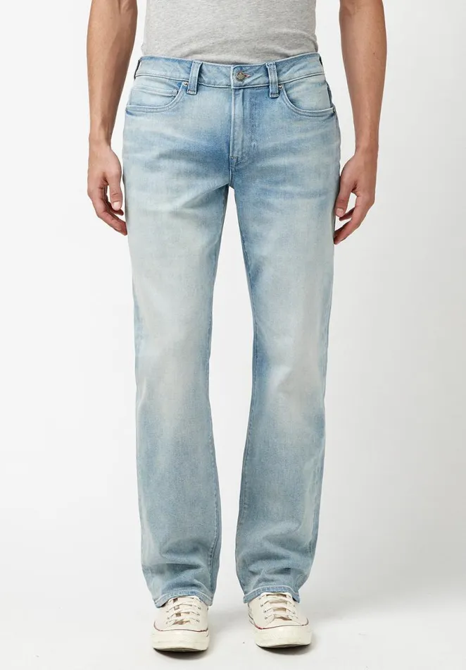 Men Relaxed Straight Driven Bleached Jeans Indigo Buffalo David Bitton Relaxed Straight Driven