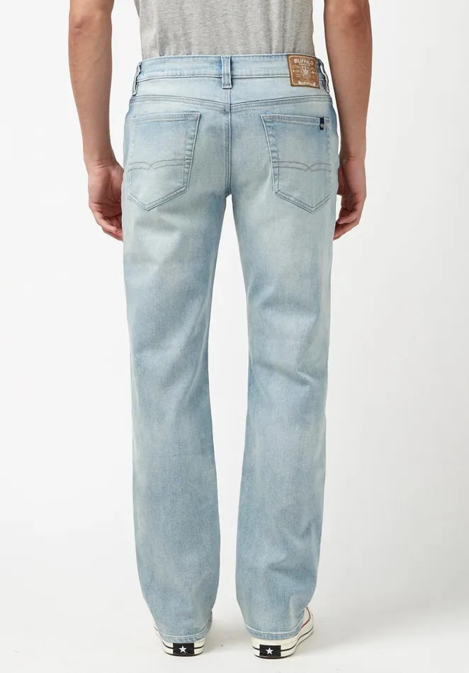 Men Relaxed Straight Driven Bleached Jeans Indigo Buffalo David Bitton Relaxed Straight Driven