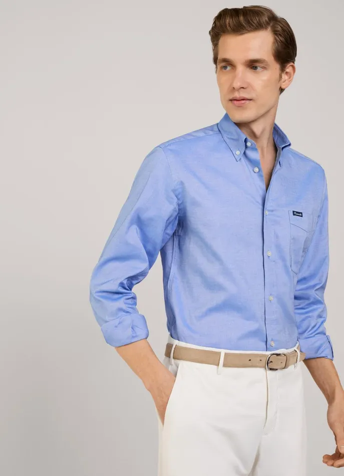 Men Shirts Faonnable Regular Fit Front Pocket Oxford Shirt Naval Blue
