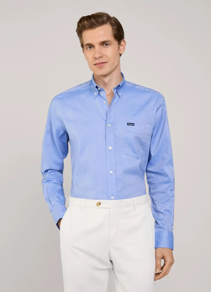 Men Shirts Faonnable Regular Fit Front Pocket Oxford Shirt Naval Blue