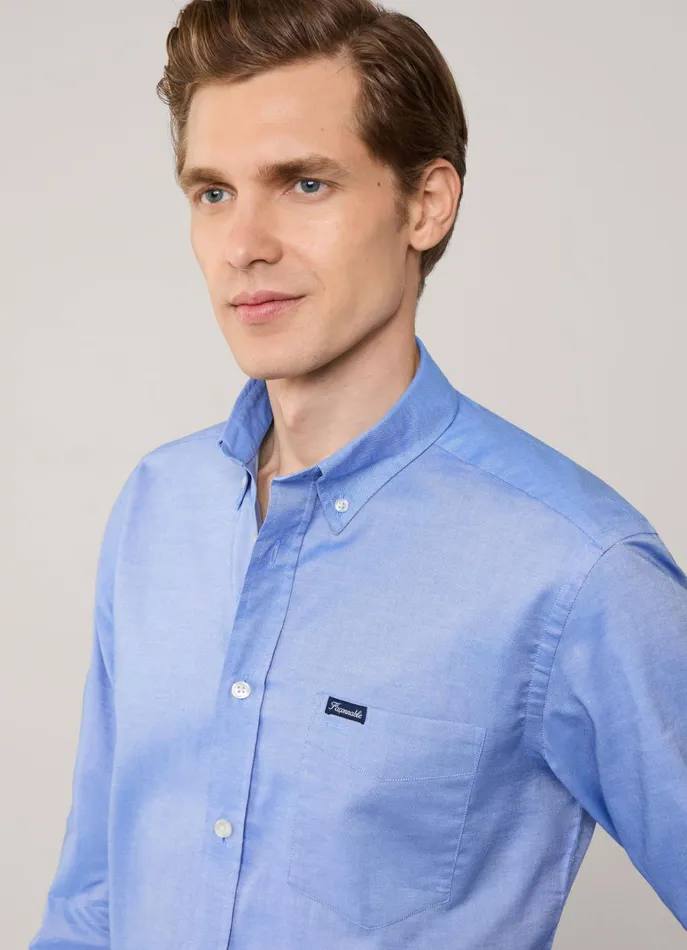 Men Shirts Faonnable Regular Fit Front Pocket Oxford Shirt Naval Blue