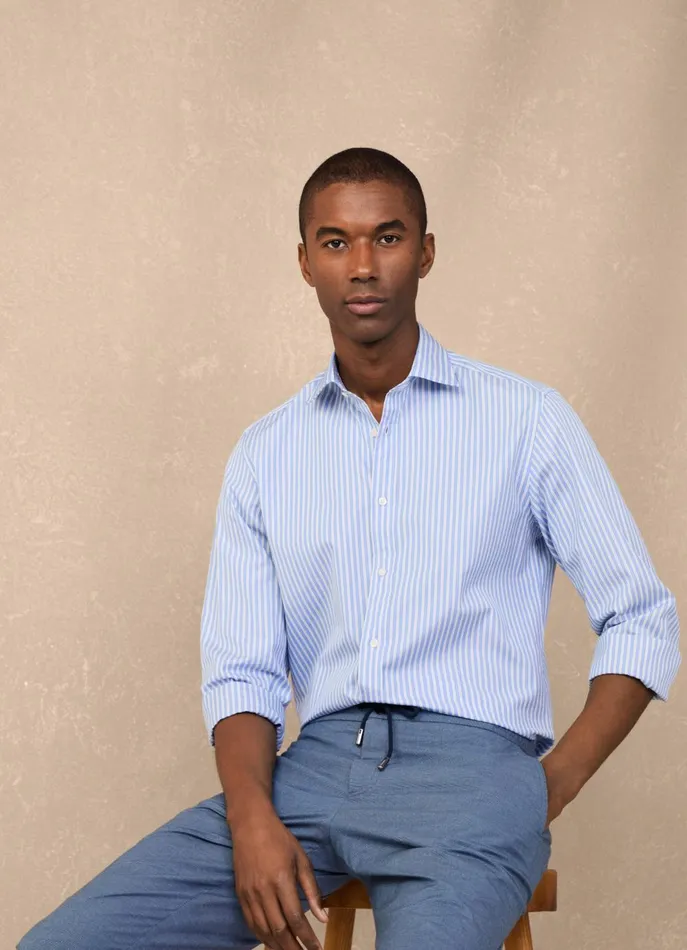Men Shirts Faonnable Regular Fit Striped Fil A Fil Shirt Regal Blue