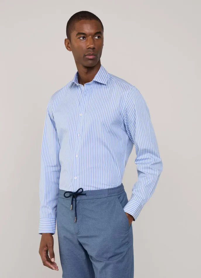 Men Shirts Faonnable Regular Fit Striped Fil A Fil Shirt Regal Blue