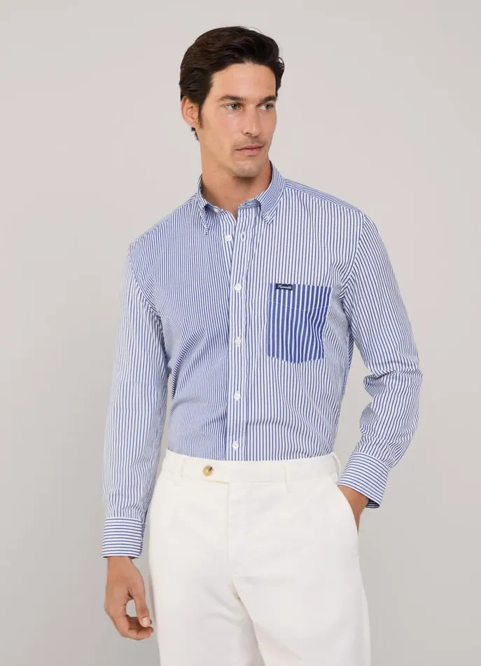 Men Shirts Faonnable Regular Fit Striped Poplin Shirt Naval Blue