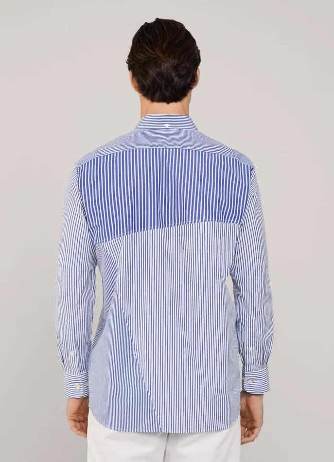Men Shirts Faonnable Regular Fit Striped Poplin Shirt Naval Blue