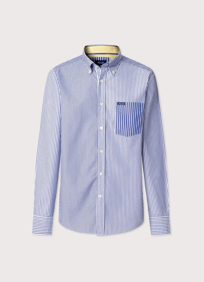 Men Shirts Faonnable Regular Fit Striped Poplin Shirt Naval Blue