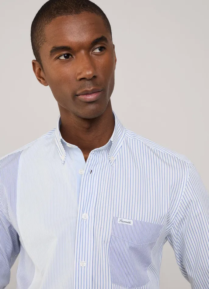 Men Shirts Faonnable Regular Fit Striped Shirt Naval Blue