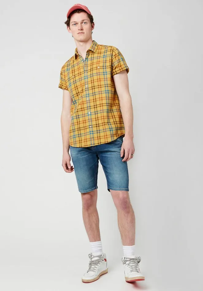 Men Suyul Buff Plaid Slim Fit Shirt Buff Yellow Buffalo David Bitton Shirts