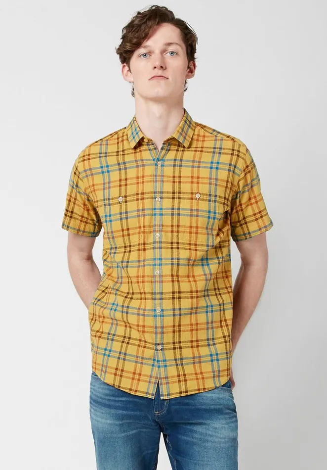 Men Suyul Buff Plaid Slim Fit Shirt Buff Yellow Buffalo David Bitton Shirts