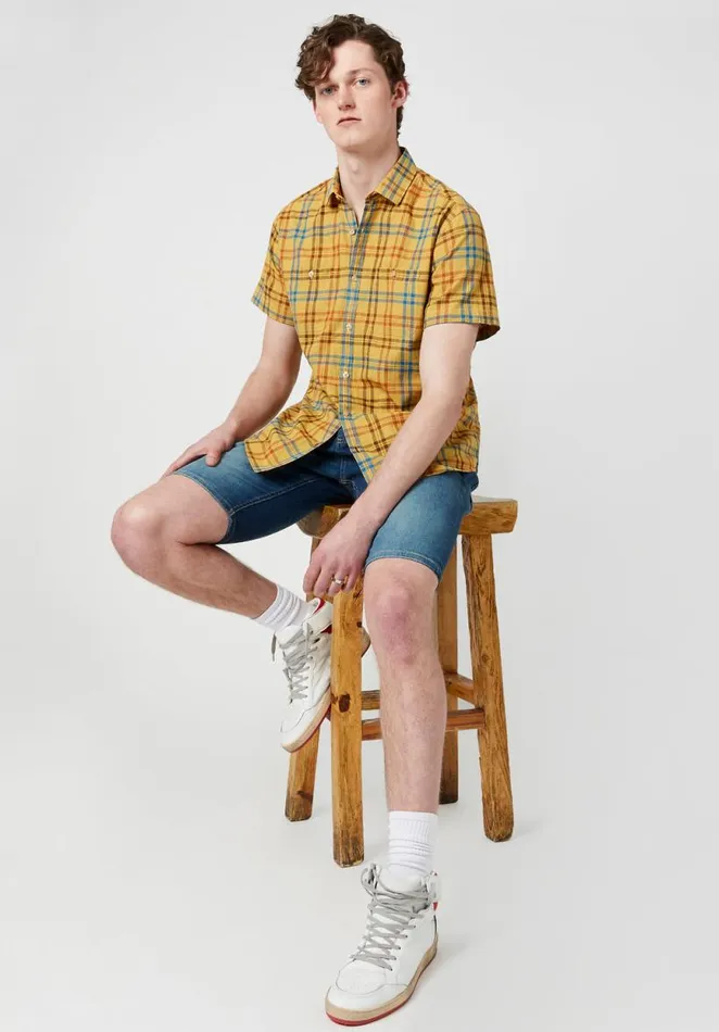 Men Suyul Buff Plaid Slim Fit Shirt Buff Yellow Buffalo David Bitton Shirts