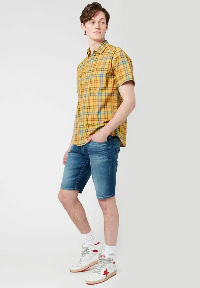 Men Suyul Buff Plaid Slim Fit Shirt Buff Yellow Buffalo David Bitton Shirts
