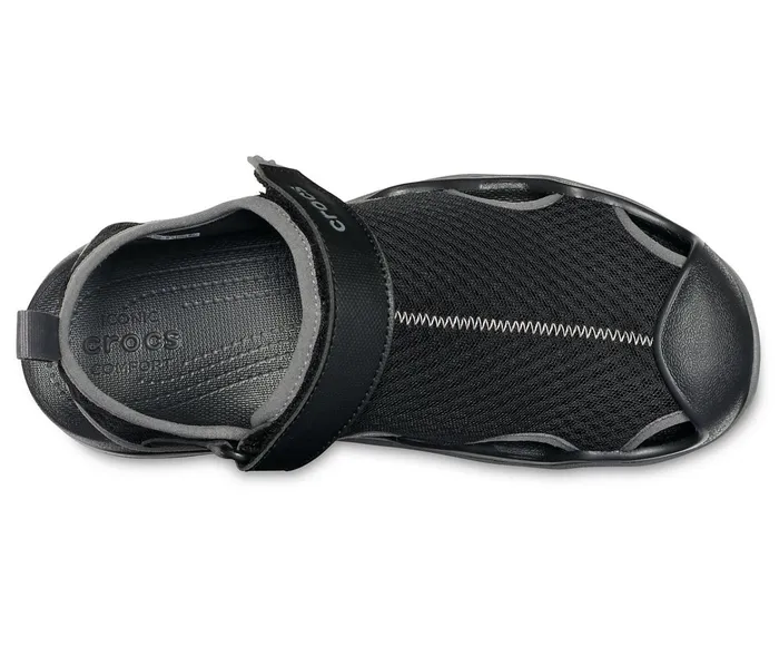 Men Swiftwater Mesh Deck Sandal Black Crocs Sandals