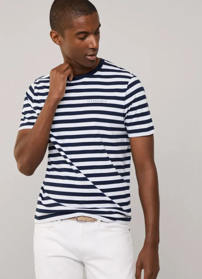 Men TShirts and Sweatshirts Faonnable Regular Fit Nautical Striped TShirt Marine Blue