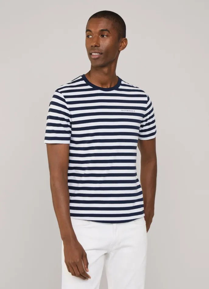 Men TShirts and Sweatshirts Faonnable Regular Fit Nautical Striped TShirt Marine Blue
