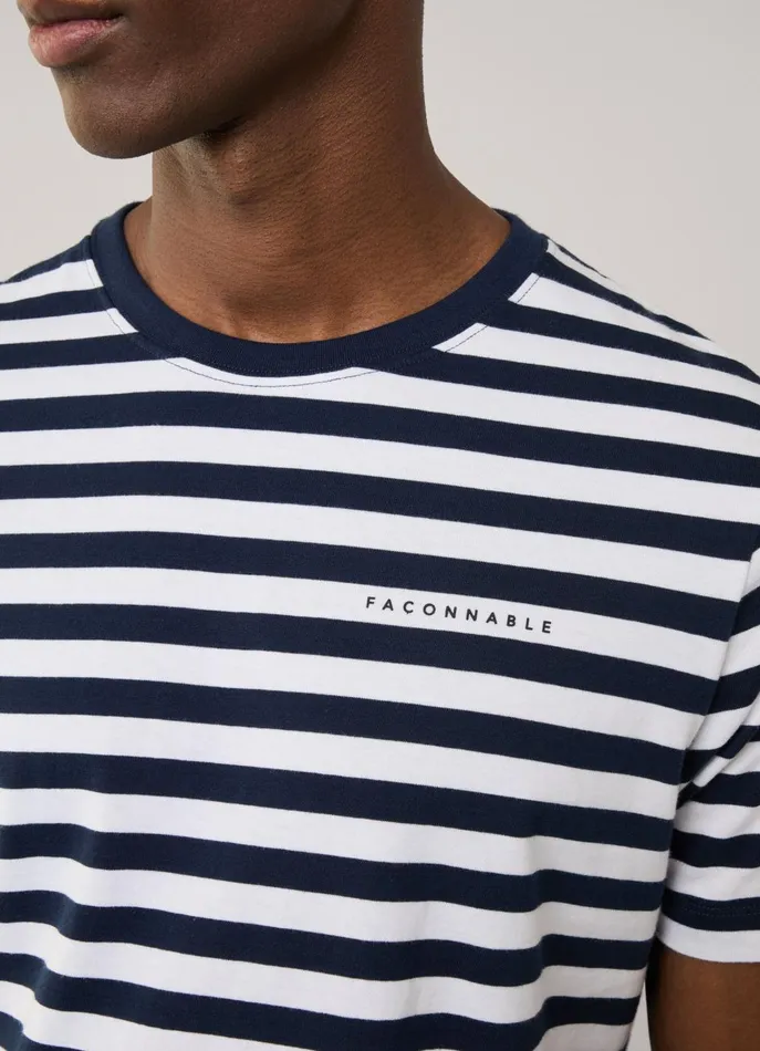 Men TShirts and Sweatshirts Faonnable Regular Fit Nautical Striped TShirt Marine Blue