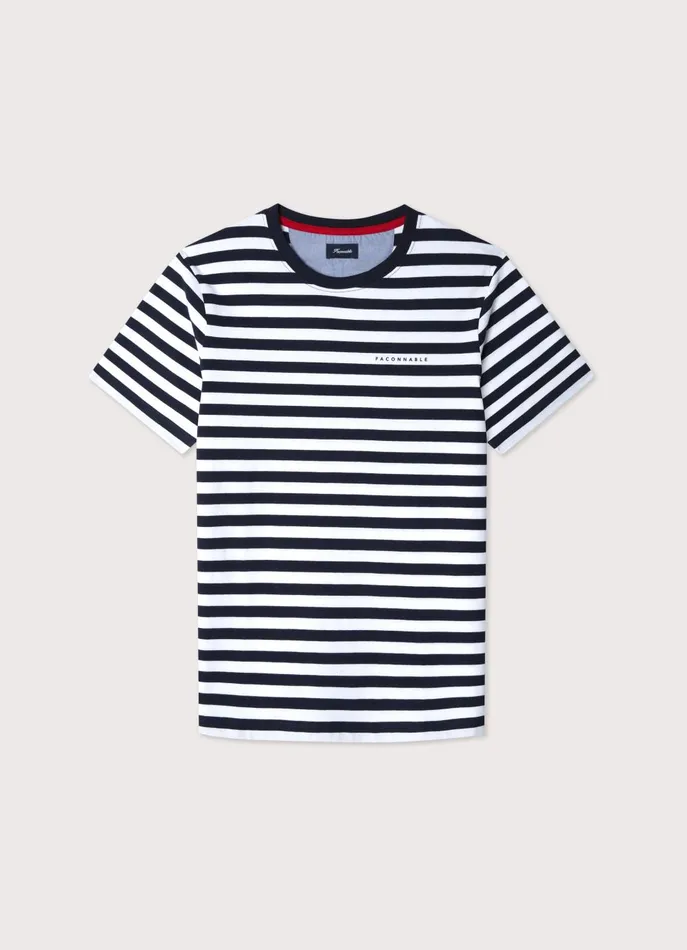 Men TShirts and Sweatshirts Faonnable Regular Fit Nautical Striped TShirt Marine Blue