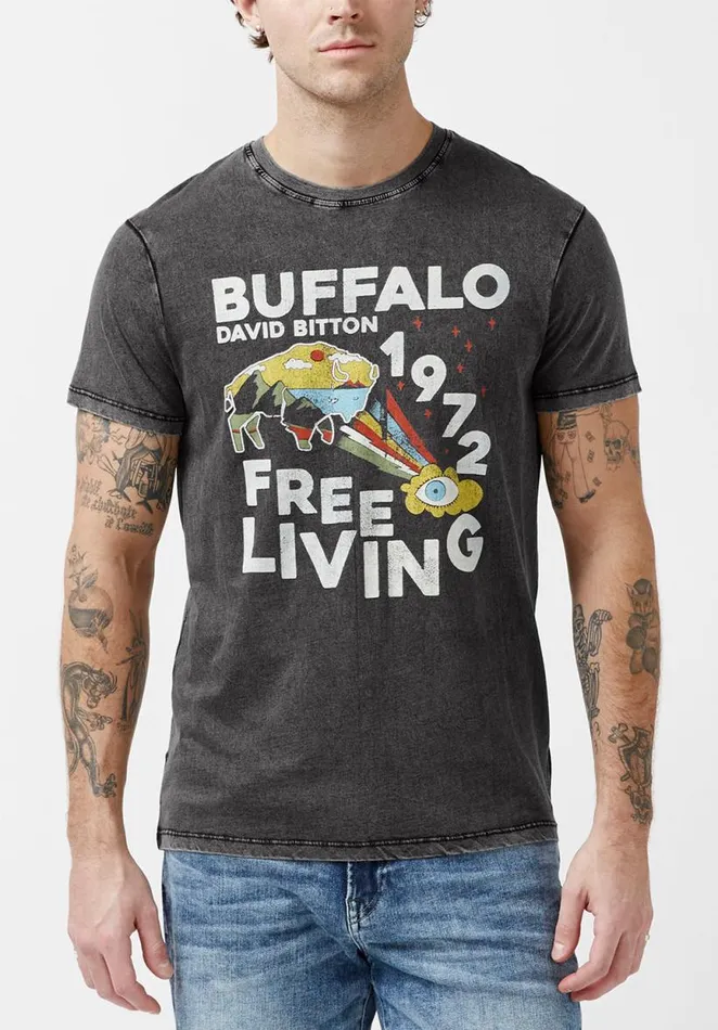 Men Tatew Black ShortSleeve Mens TShirt Black Buffalo David Bitton Tops and Tees