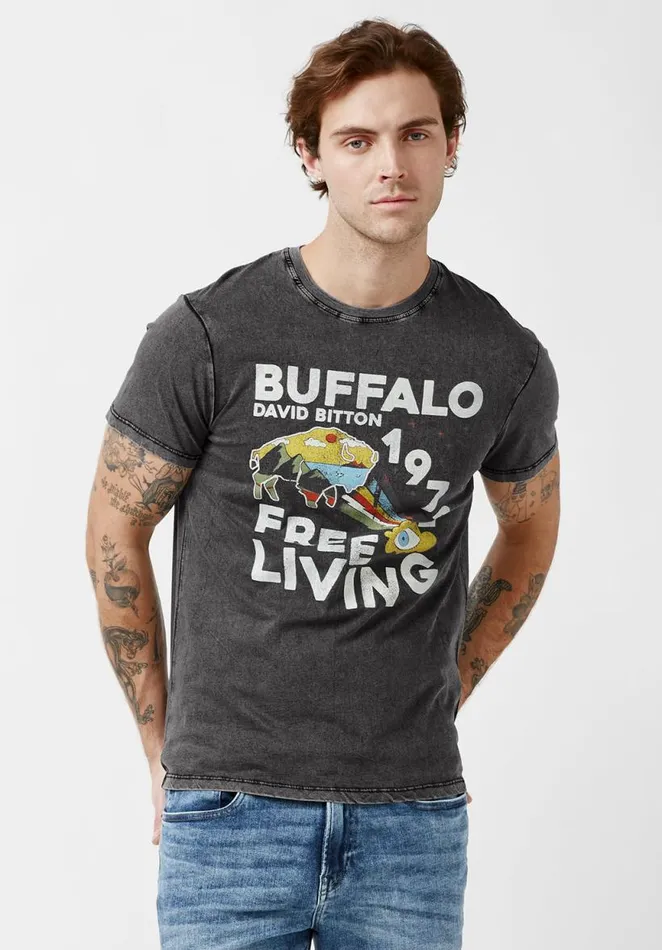 Men Tatew Black ShortSleeve Mens TShirt Black Buffalo David Bitton Tops and Tees