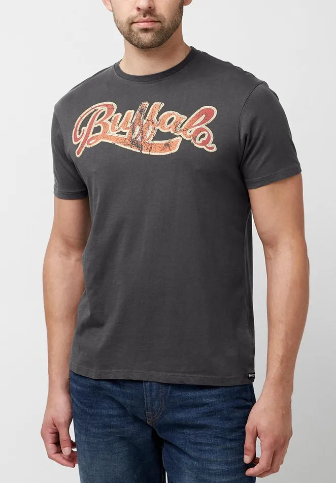 Men Tiseven Cracked Logo TShirt Charcoal Buffalo David Bitton Tops and Tees