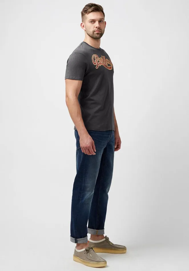 Men Tiseven Cracked Logo TShirt Charcoal Buffalo David Bitton Tops and Tees