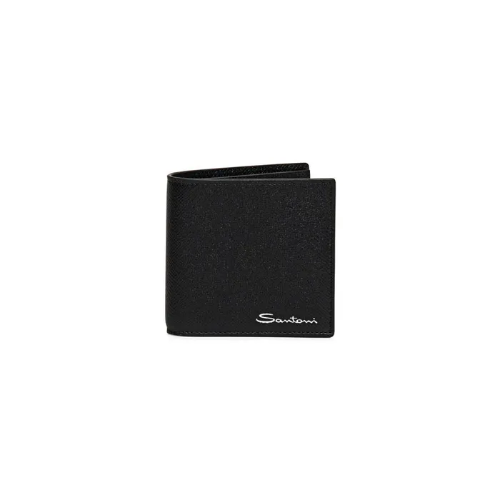 MenWomen Black Saffiano Leather Wallet Santoni Small Leather Goods