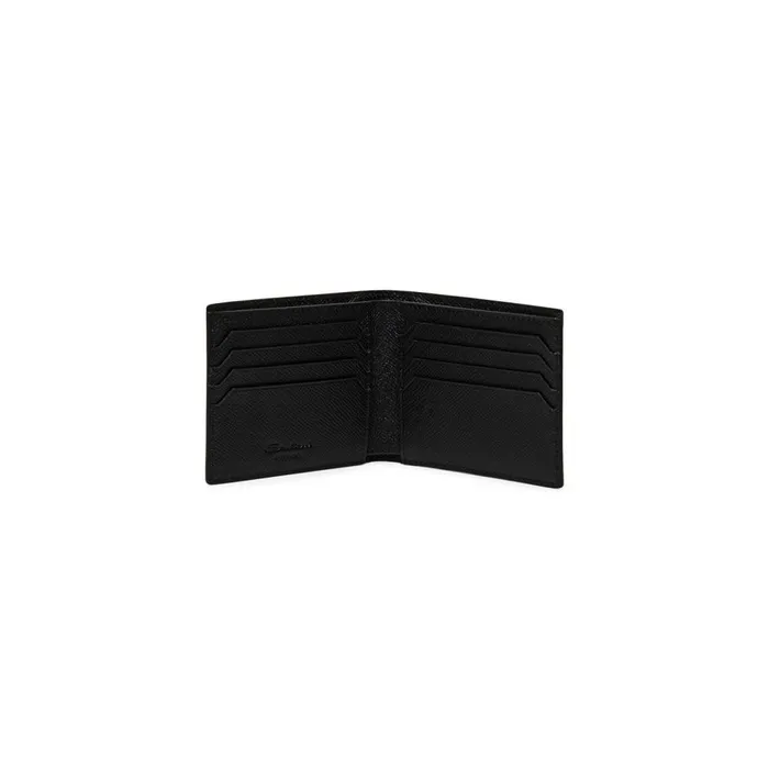 MenWomen Black Saffiano Leather Wallet Santoni Small Leather Goods