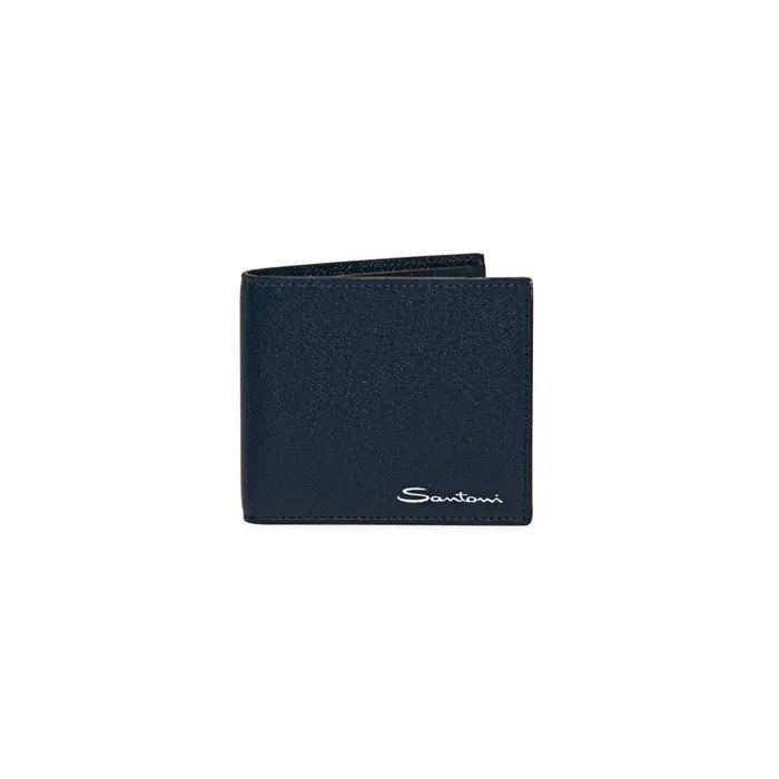 MenWomen Blue Saffiano Leather Wallet Santoni Small Leather Goods
