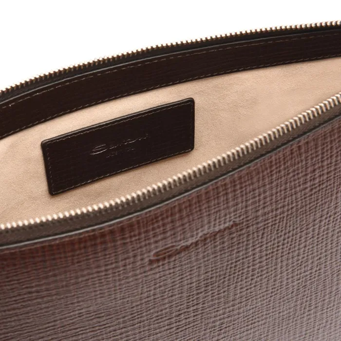 MenWomen Dark Brown Embossed Leather Pouch Santoni Small Leather Goods
