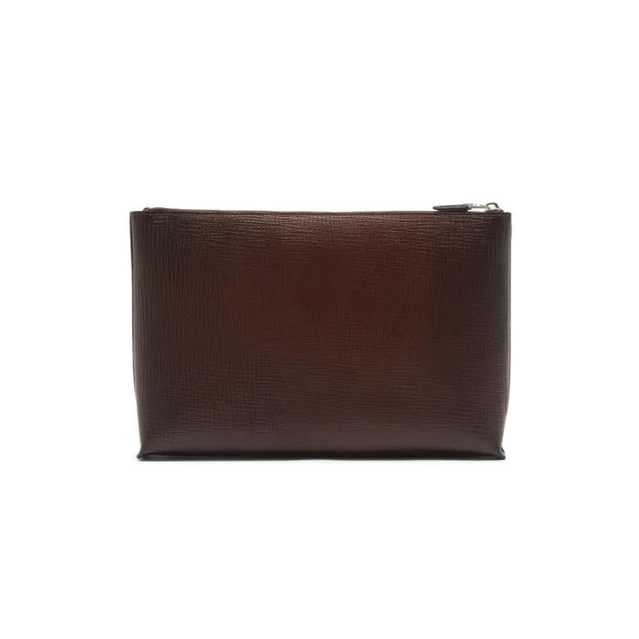 MenWomen Dark Brown Embossed Leather Pouch Santoni Small Leather Goods