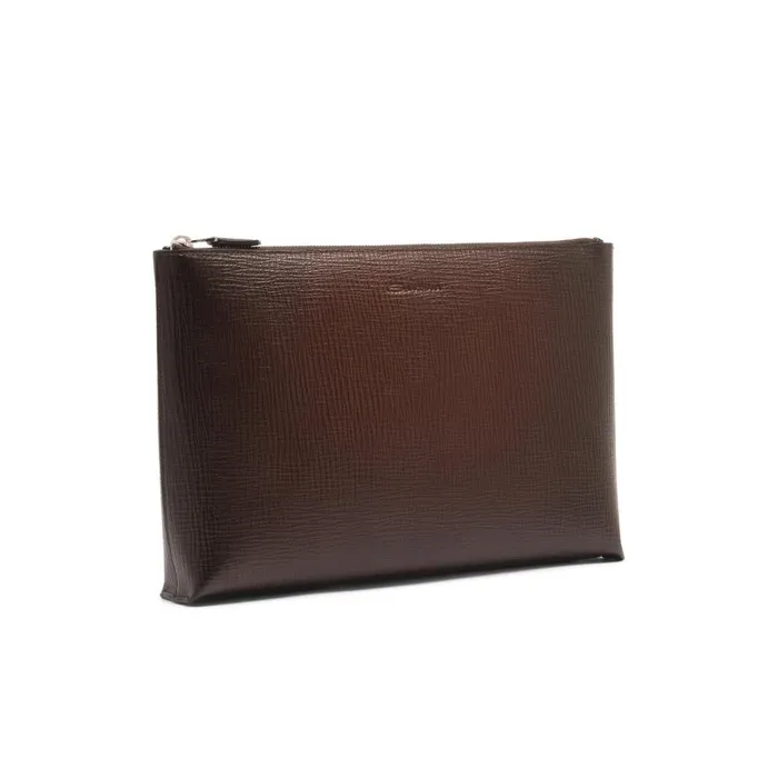 MenWomen Dark Brown Embossed Leather Pouch Santoni Small Leather Goods