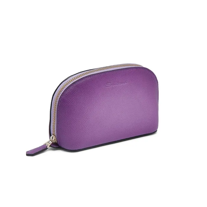 MenWomen Purple Saffiano Leather Pouch Santoni Small Leather Goods