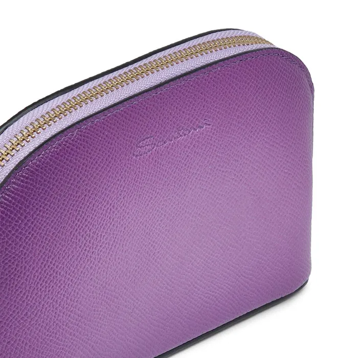 MenWomen Purple Saffiano Leather Pouch Santoni Small Leather Goods
