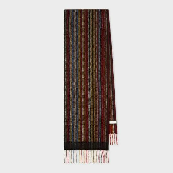 Mens 039Signature Stripe039 Herringbone WoolCashmere Scarf Paul Smith Scarves