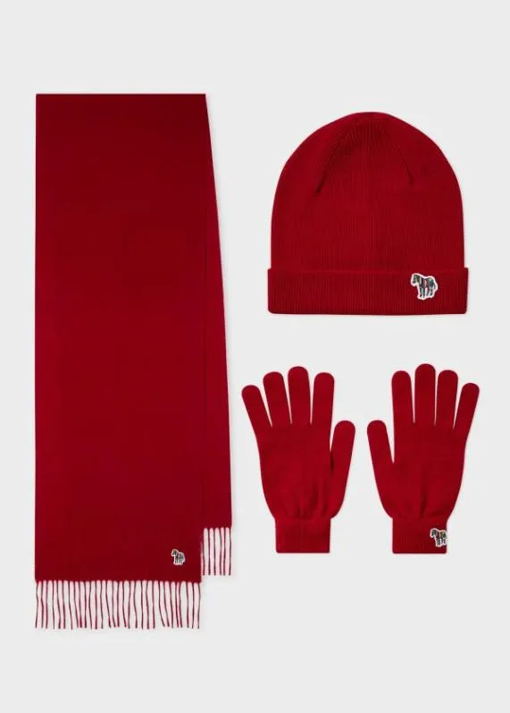 Mens 039Zebra039 Hat Gloves and Scarf Gift SetLambswool Zebra ScarfWool Zebra Logo Beanie HatZebra Logo Wool Gloves Paul Smith Hats and Gloves