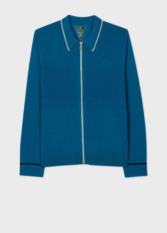 Mens Blue Merino Wool Cardigan Paul Smith Sweaters