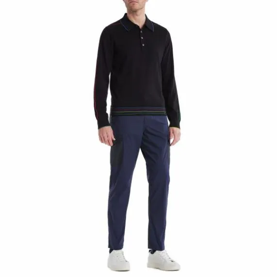 Mens CottonBlend LongSleeve Knitted Polo Shirt Paul Smith Sweaters