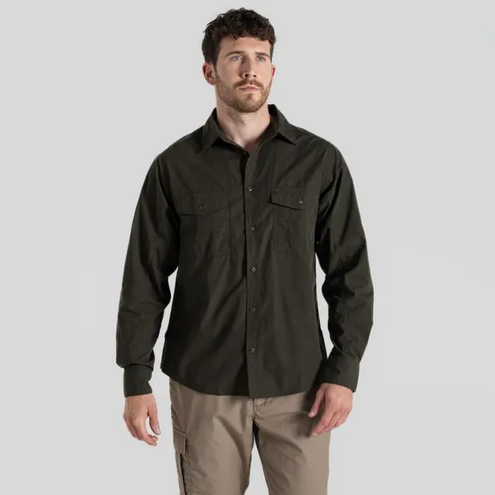Mens Long Sleeve Craghoppers Expert Kiwi Long Sleeved Shirt Dark Cedar Green