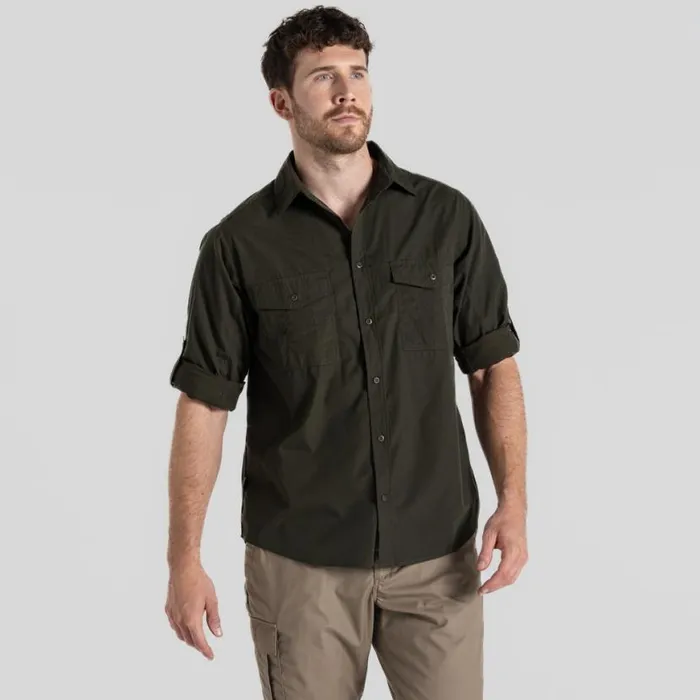 Mens Long Sleeve Craghoppers Expert Kiwi Long Sleeved Shirt Dark Cedar Green Mens Long Sleeve Craghoppers Expert Kiwi Long Sleeved Shirt Dark Cedar Green