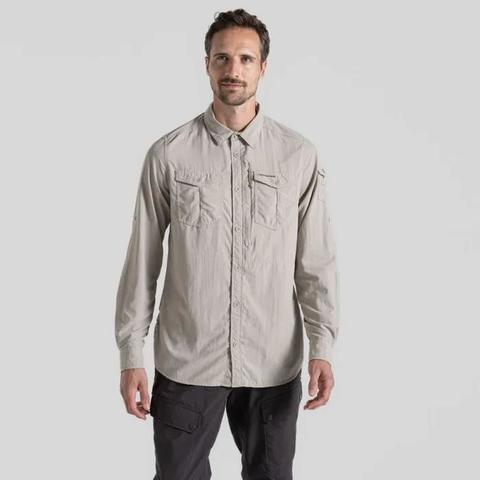 Mens Long Sleeve Craghoppers NosiLife Adventure Long Sleeved Shirt III Parchment