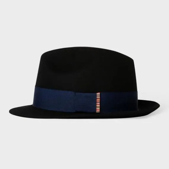 Mens Wool Felt Fedora Hat With 039Signature Stripe039 Trim Paul Smith Hats and Gloves